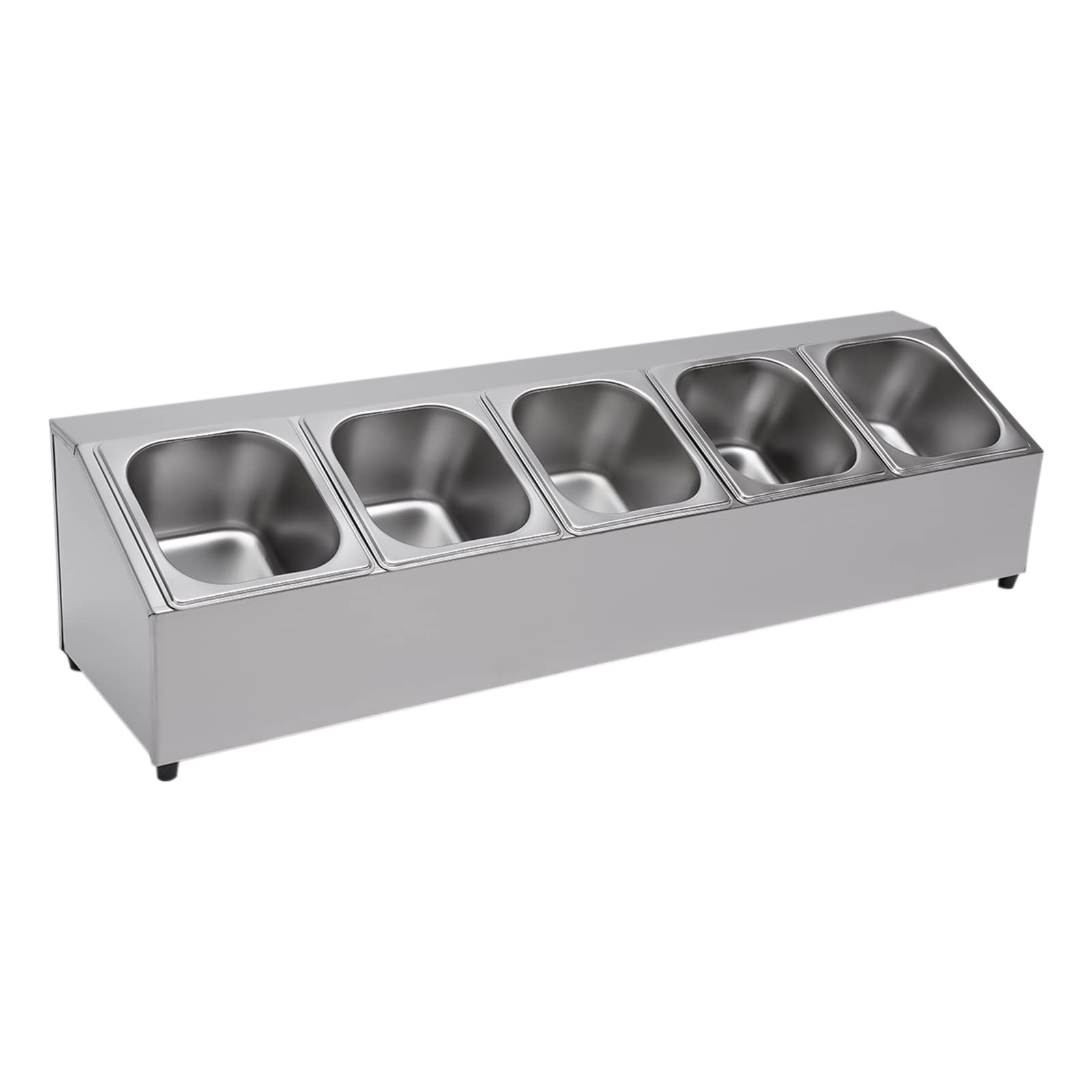GN - Bandeja de acero inoxidable para 5 recipientes Gastronorm (una fila), recipiente para ingredientes, estante biselado, tiendas de leche, fruterías