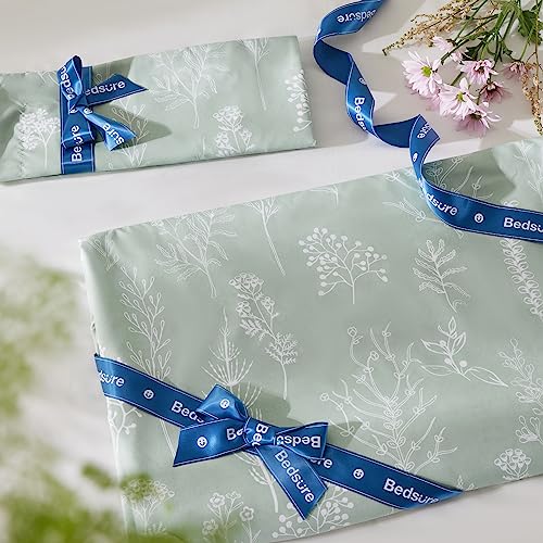 Image of Bedsure Twin /Twin XL Duvet Cover - Reversible Green Duvet Cover Set with Zipper Closure, 2 Pieces Cute Floral Patterned Bedding Set with 8 Corner Ties and 1 Pillow Sham