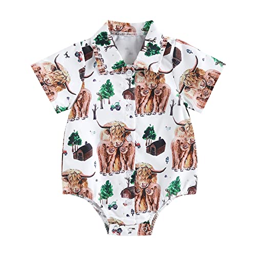 Image of Kayotuas Western Baby Boy Clothes Cowboy Shirt Romper Long/Short Sleeve Button Down Dress Bodysuit Infant Gentleman Outfits