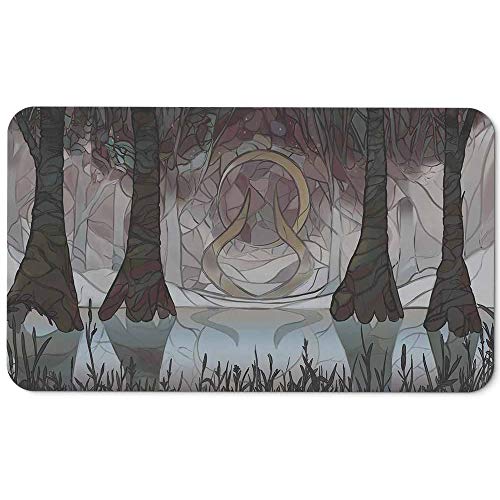 Paramint Swamp Mana Scenery, Stained Glass (Stitched) - MTG Playmat - Compatible for Magic The Gathering Playmat - Play MTG, YuGiOh, Pokemon, TCG - Original Play Mat Art Designs & Accessories