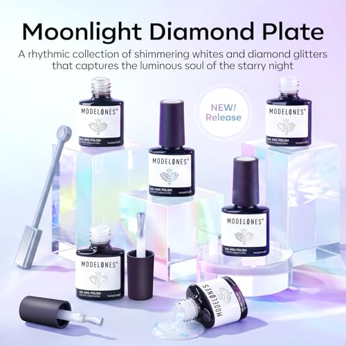 Image of modelones White Gel Nail Polish Set, 6 Colors Milky Jelly White Silver Cat Eye Pearl Glitter Gel Polish Kit with Cateye Magnet, Soak Off LED DIY Manicure Home Gift for Women