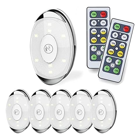 LED Puck Light, led Lights Battery Operated with Remote Control, Wireless Soft Lighting, Under Cabinet Lighting for Kitchen, Timer+ Dimmer, 4000K Warm White, 6 Pack Cover