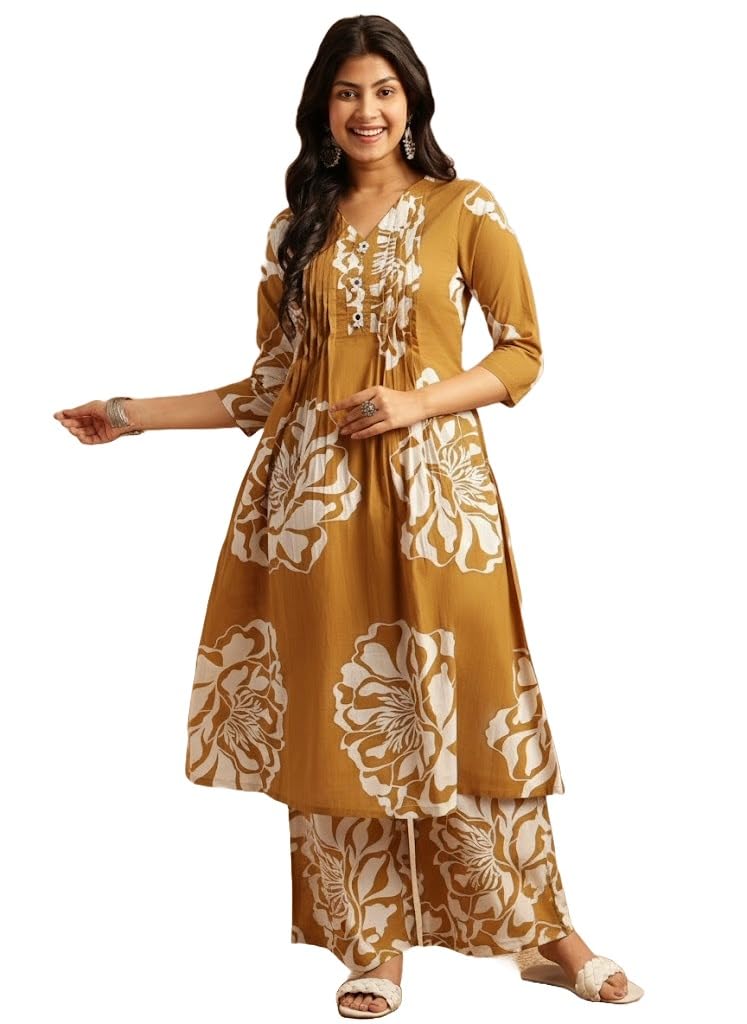 vbuyz Women'S Cotton Floral Print A-Line Regular Fit Kurta with Palazzo-picture-16