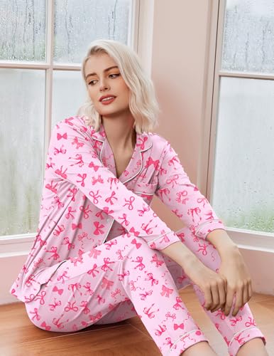 Image of Ekouaer Pajamas Womens Long Sleeve Sleepwear Button Down Loungewear Pjs Set