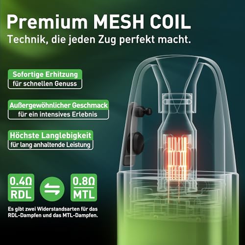 X-SPACE 0.8ohm Ersatzkapseln für E-Zigarette nachfüllbar,3er-Pack Kartuschen, kompatibel mit ET5 E-Zigaretten-Kit,Ohne Nikotin Ohne Liquid Ohne Refill (0.8Ω)