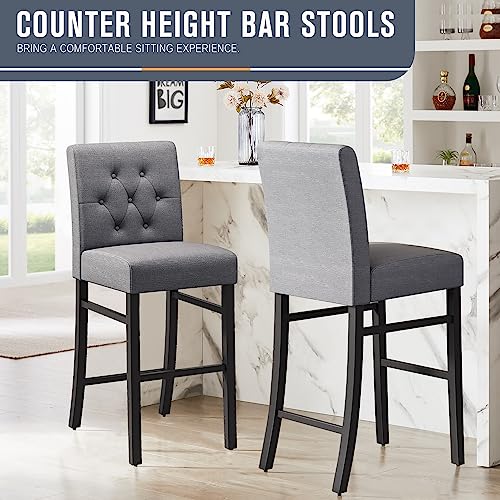 Yeefy 30" Counter Height Bar Stools Set Of 4 & 2 Button-Tufted Fabric Rubber Wood Barstools With Back Dining High Bar Height Side Chairs (Set Of 4, Gray) #TOP1