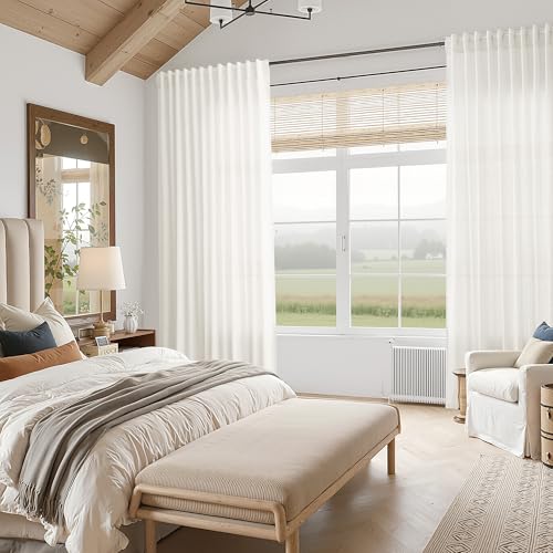 Image of Nanspring Linen Curtains 96 Inch for Living Room Back Tab Neutral Linen