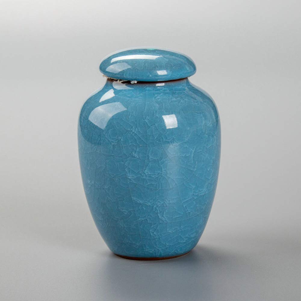 Ceramic Adult Cremation Urn for Ashes - Suitable for Pets, Small Size, 20x15x10cm, Elegant Blue Design