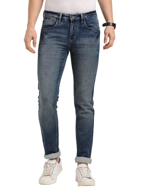 Image of Turtle Men Cotton Stretch Solid Narrow Fit Blue Jeans||Men's Jeans||Men's Denim||Stretchable Jeans