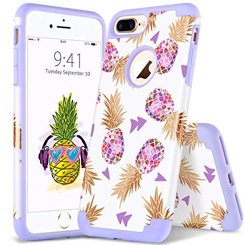 YINLAI iPhone 8 Plus/7 Plus Pineapple Case, Super Slim Hybrid Silicone Rubber Bumper Hard PC Cover Girly Women Shockproof Protective Phone Cases for iPhone 8 Plus/7 Plus, Purple Pineapple/Lavender