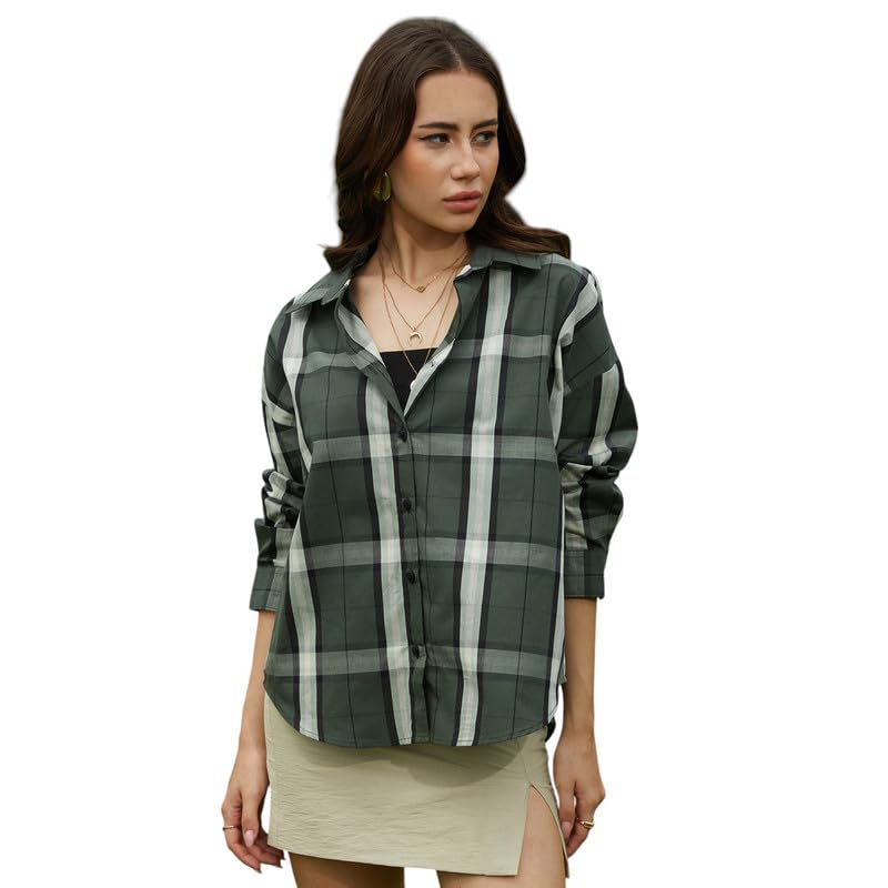 Image of PINACOLADA Women's Solid Oversized Shirt for Casual Wear | Spread Collar | Long Sleeve | Button Closure | Oversized Shirt Crafted with Comfort Fit for Everyday Wear