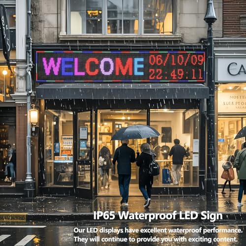 Image of P10 LED Signs Programmable Outdoor 77 inchx14 inch, IP65 Waterproof Scrolling LED Sign, Vibrant Colors Digital Led Signage Displays, Wifi + USB Control Open Signs for Business