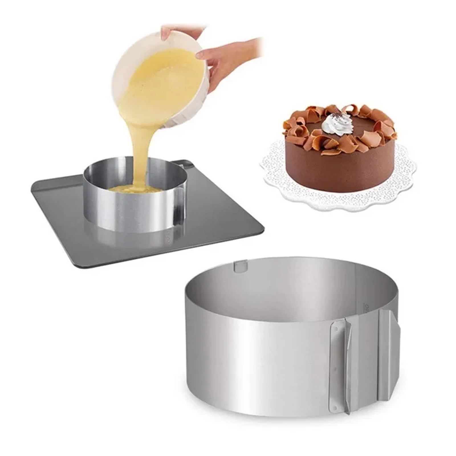 Edelstahl 6-30cm Teleskop Mousse Ring Kreis Form Einstellbar mit Skala Erhöhte Kuchen Ringe for Backen für Kuchen(Height 8.5cm)