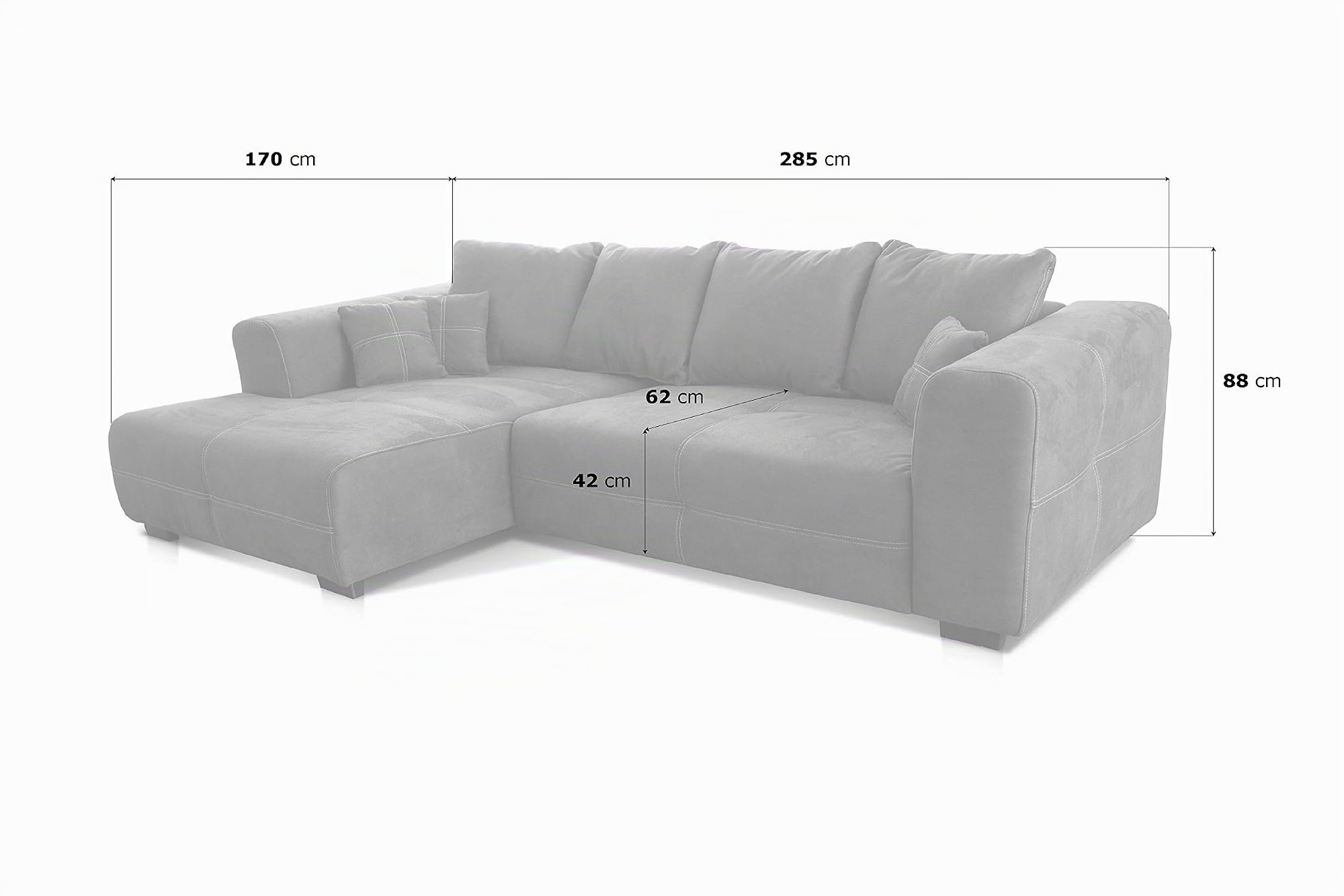 Cavadore Canapé d'angle Mavericco XXL avec Coussin de Dossier et Coussin décoratif, Chaise Longue à Gauche, Style Industriel, 285 x 69 x 170 cm (l x H x P), en Microfibre, Cognac