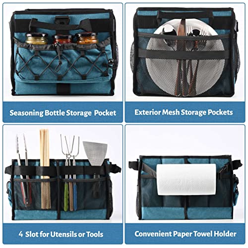 Lorbro Large Grill And Picnic Caddy With Condiment Pocket, Bbq Organizer With Paper Towel Holder For Utensil, Grilling Tool, Collapsible Picnic Basket For Camping, Barbecue, Outdoor Parties, Rv #TOP2