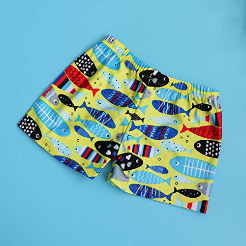 Conjunto de shorts de natação para meninos da Liobo com desenho animado e touca de natação, Amarelo,