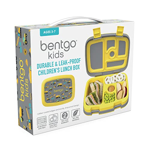 Bentgo® Kids Prints Leak-Proof, 5-Compartment Bento-Style Kids Lunch Box - Ideal Portion Sizes For Ages 3 To 7 - Bpa-Free, Dishwasher Safe, Food-Safe Materials (Construction Trucks) #TOP7
