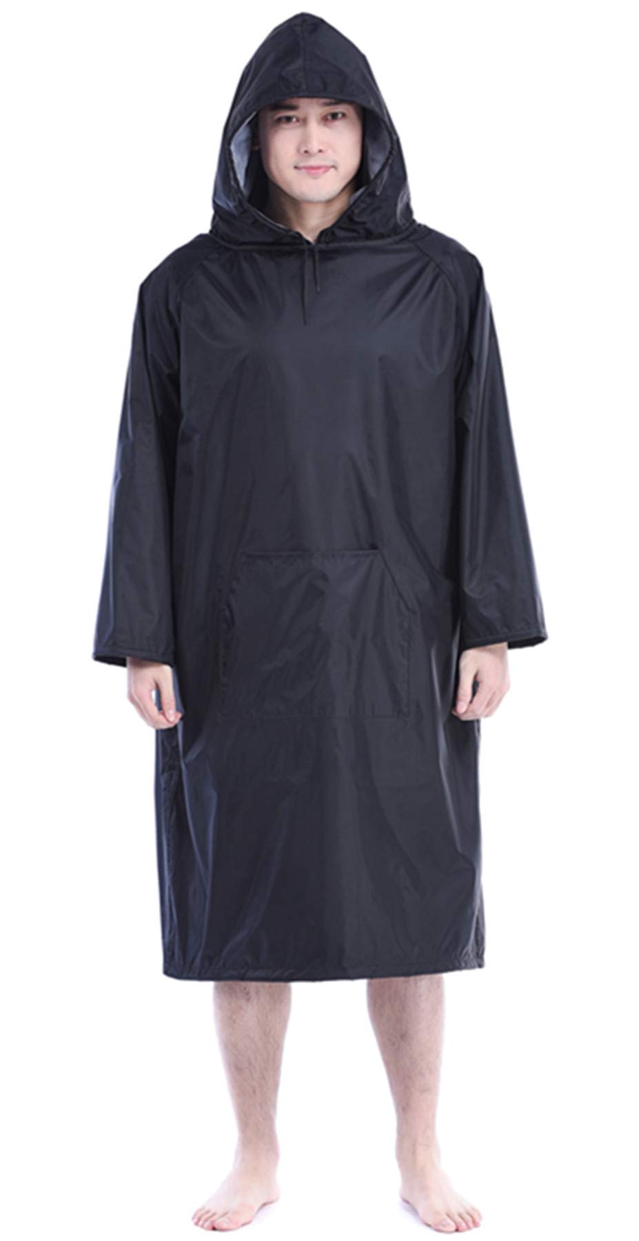 Poncho long imperméable adulte noir vêtement de pluie à capuche anti-vent