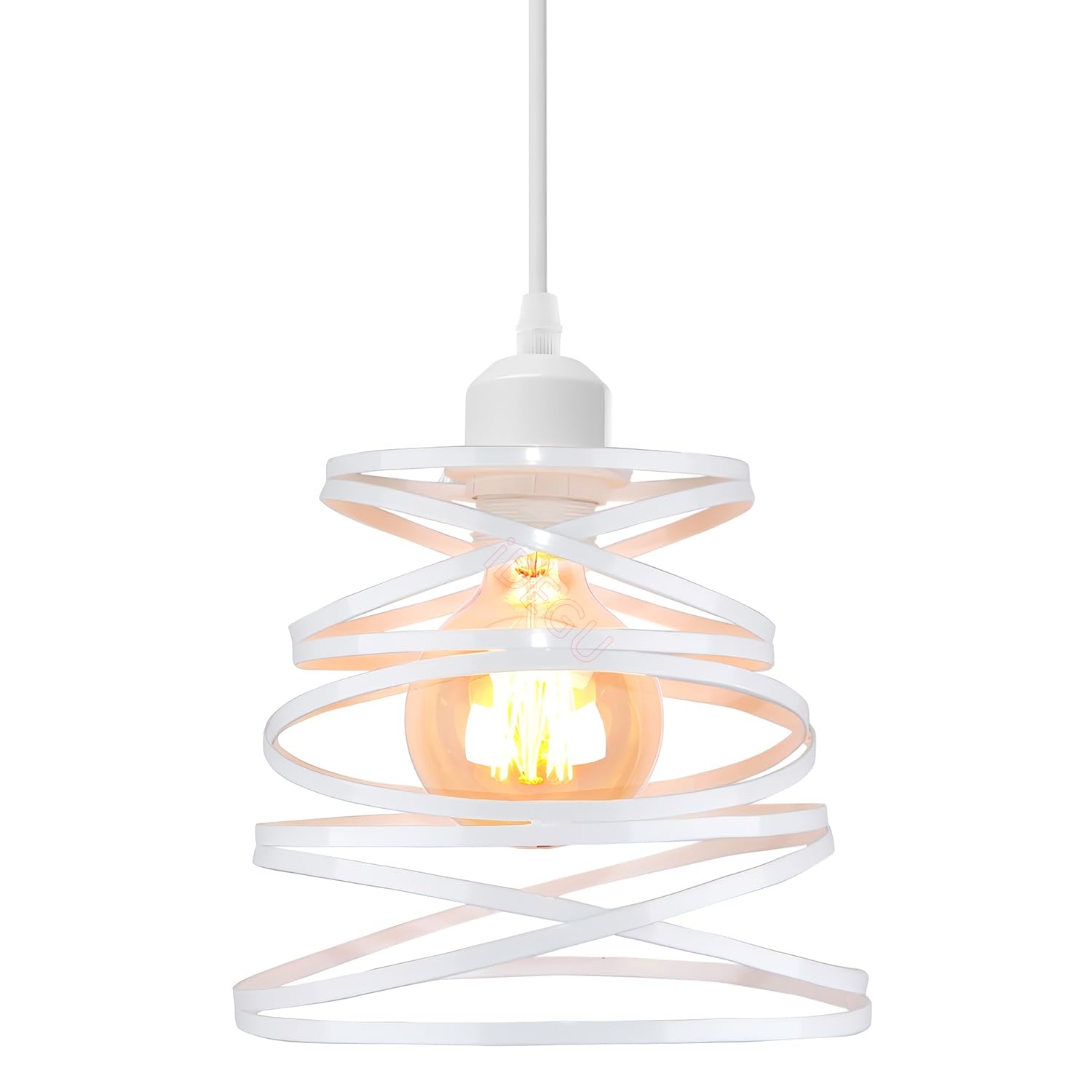 iDEGU Lámpara de techo moderna creativa de diseño en espiral de cascada estilo vintage metal E27 lámpara colgante para dormitorio salón, 20 cm, blanco