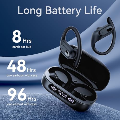 Image of occiam Active Noise Cancelling Wireless Earbuds Bluetooth Headphones Ear Buds 96Hrs Playback Clear Call Waterproof Earphones with Ear Hook Microphones for Sport Running Black