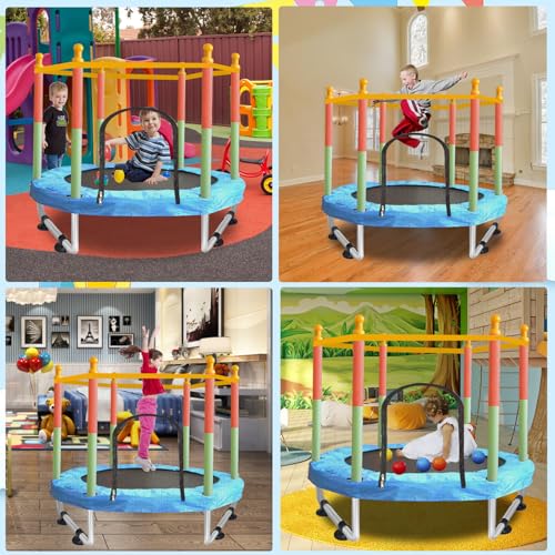 Toddler Trampoline for Kids Ages 1-8, 55'' Small Trampoline with Safety Enclosure Net, Indoor & Outdoor Baby Mini Trampolines, No-Gap Safe Design for Toddlers Jump, Gifts for Children & Boys & Girls - Image 3