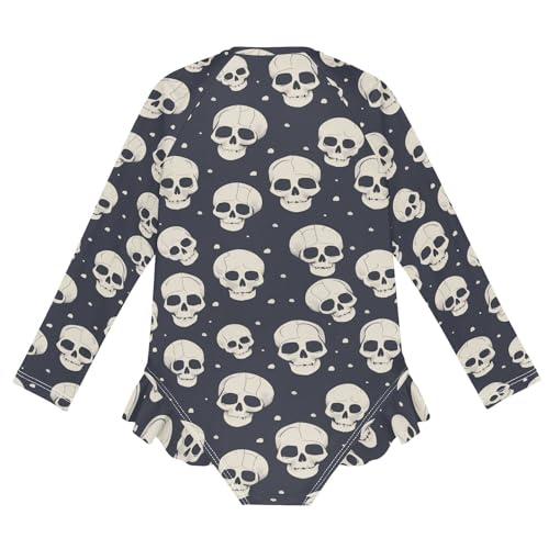 CaTaKu Girls One Piece Swimsuit Abstract Skulls Toddler Bathing Suit Long Sleeve UPF 50+ Rash Guard Swimwear 3-12Y2