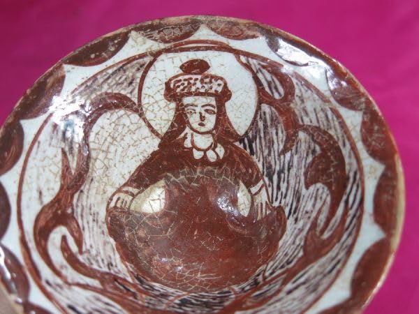 工芸品 ③c 白地多彩人物文小碗 アフガニスタン 15世紀 遺跡発掘品