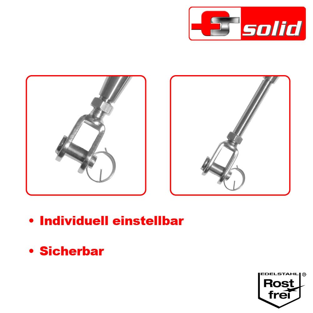 2 tenditori per tende M12 in acciaio inox [set] FTSolid, chiusura a morsetto V4A regolabile da 266 a 396 mm