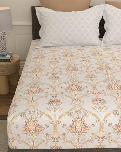 Image of Portico New York Flat Double Bedsheet Set 100% Cotton Super Soft with 2 Pillow Covers Radiance (Rainy Beige)