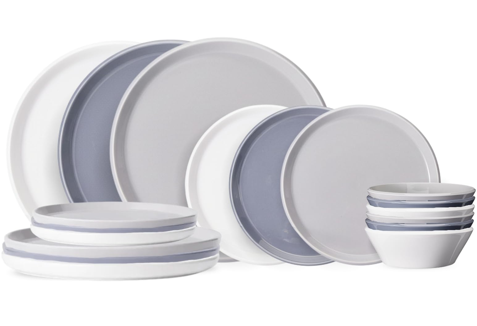 Cookinglife Serviesset Siaki - Wit/Blauw/Grijs - Porselein 18-delig / 6 personen - 6 dinerborden, 6 koszulek i 6 komentarzy