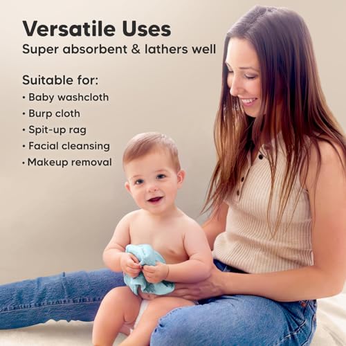 Image of 6-Pack Baby Washcloths - Soft Absorbent Viscose from Bamboo Washcloths for Face, Body, Baby Towels for Newborn, Kids, Toddlers, Infant, Gentle on Sensitive Skin, 10x10 Reusable Face Towels (Sky)