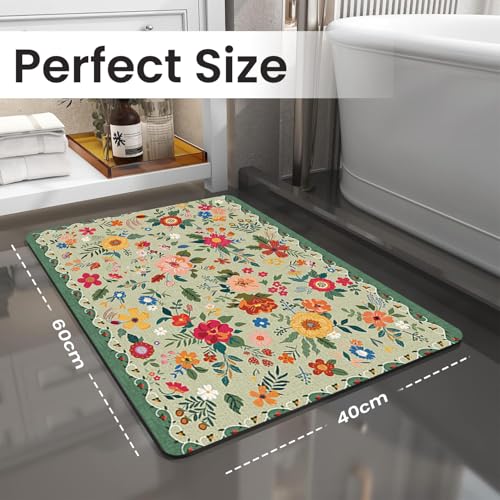 Image of MAXOSHINE PVC Bathroom Mats Anti Slip | Water Absorbent Bath Floor Mat | Quick Dry Anti Skid Bathroom Mats for Home | Door Mat for Wet Area 40x60 CM (Floral Green)