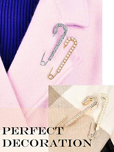 Women Brooch Pins Sweater Shawl Clips Faux Crystal Pearl Brooches Safety Pins Dress Shirt Clips For Women Gold Silver (4 Pieces) #TOP2