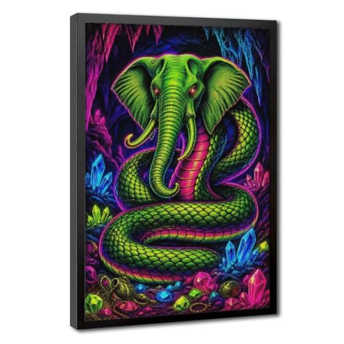 Neon Pop Art Grootslang Giant Serpent Poster - African Mythology South African Elephant Snake Wall Art Print for Man Cav for Restaurant Canvas Wall Art Poster Print Gift Hanging Black Frame 12"L X 18"