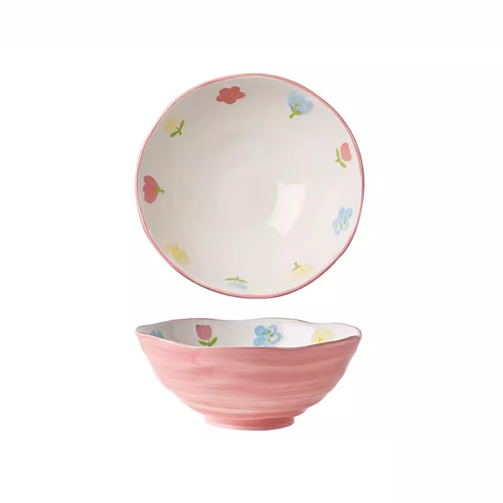 WOTZOV Salad Bowls 8Inch Ceramic Noodles In Soup Bowl Lamian Noodles Bowl Household Soup Bowl Large Bowl Tableware Sky Blue Pastoral Style Ceramic Bowl，C 8inch