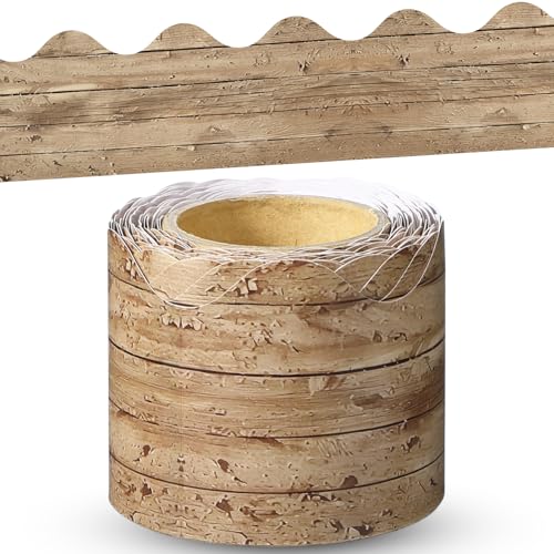 Fuutreo 32.8ft Bulletin Board Borders Shape Die Cut Board Trim Chalkboard Wall Decor for Elementary School Classroom Home Door Party Supplies (Wood Color,Wood)