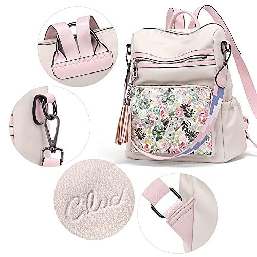 Image of CLUCI Backpack Purse for Women Fashion Leather Designer Travel Large Ladies Shoulder Bags with Tassel White print