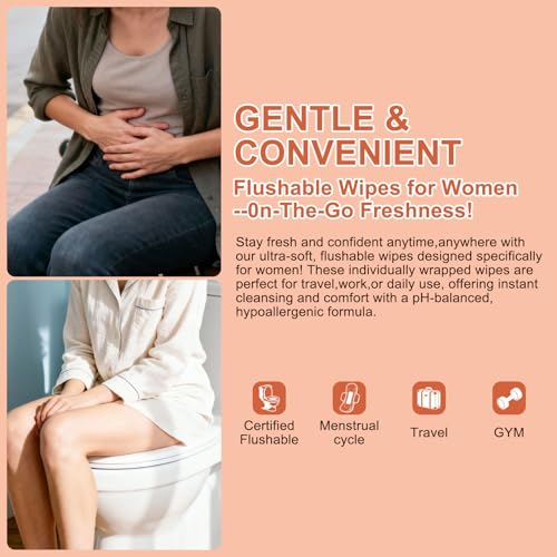Image of twoworld 50 Feminine Wipes Flushable Travel Individually Wrapped | Travel Wipes for Women,Feminine Care Wet Wipes Travel Size Vaginal Wipes for Adult,Girl and Homeless(Lavender)