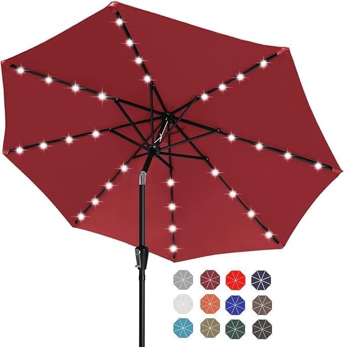 Image of ABCCANOPY Durable Solar Led Patio Umbrellas with 32LED Lights 11FT (Burgundy)