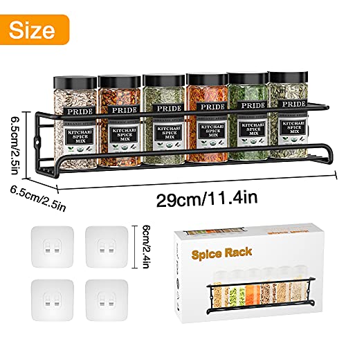 Spice Racks Organiser - 4 Tier Hanging Stainless Steel Wall Mounted with Adhesive Stickers & Screws Kitchen Pantry Shelf for Spices and Condiments, Jars (Black) - Image 6