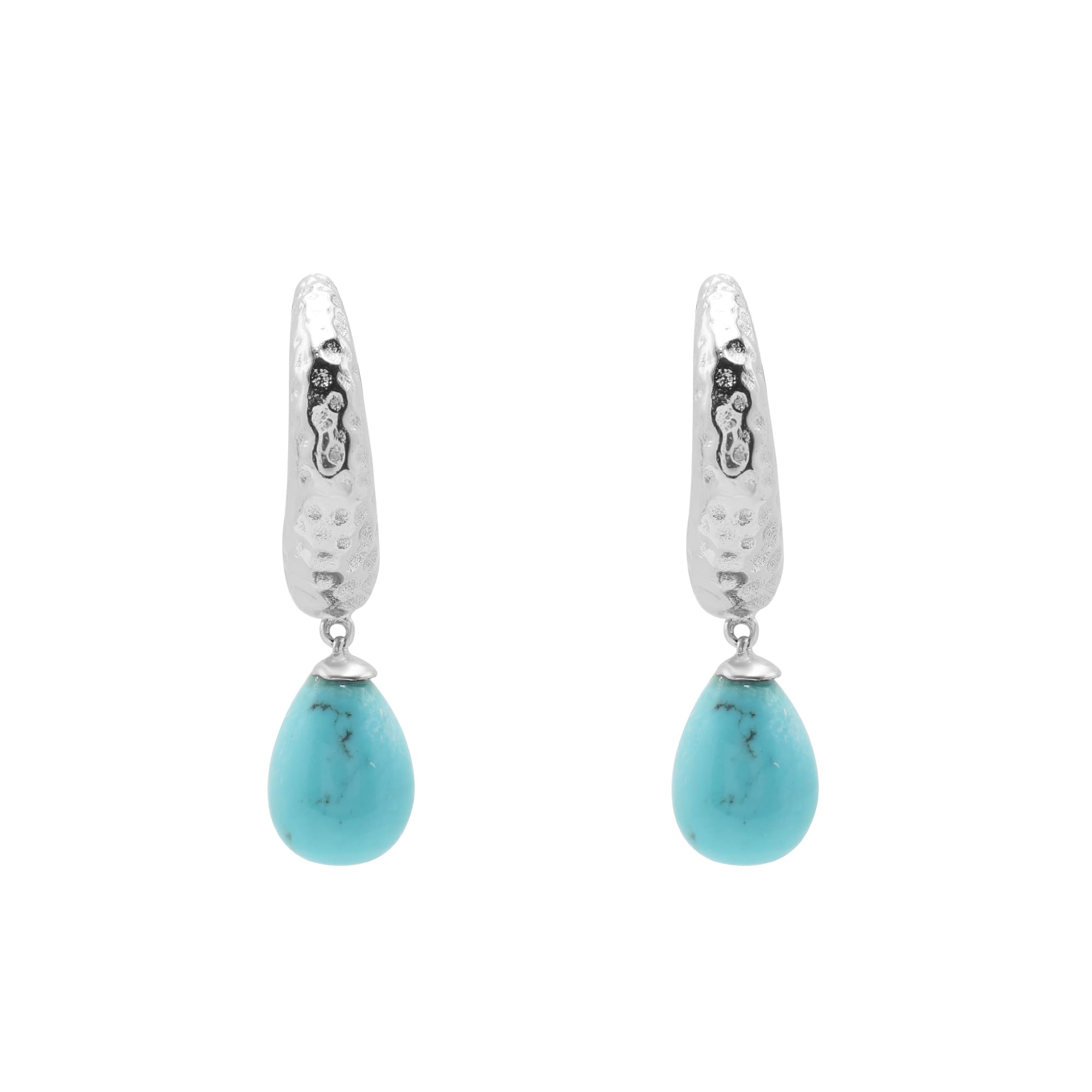 Boucles d'oreilles créoles perles et gouttes turquoise légères et anti-torsion