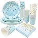 80 Pezzi Stoviglie per Feste e Compleanni per Bambini, 20 Ospiti Blu Stoviglie di Carta Usa e Getta con Pois, Piatti Tovaglioli Bicchieri Cannucce per Battesimo, Comunione, Anniversari, Matrimoni