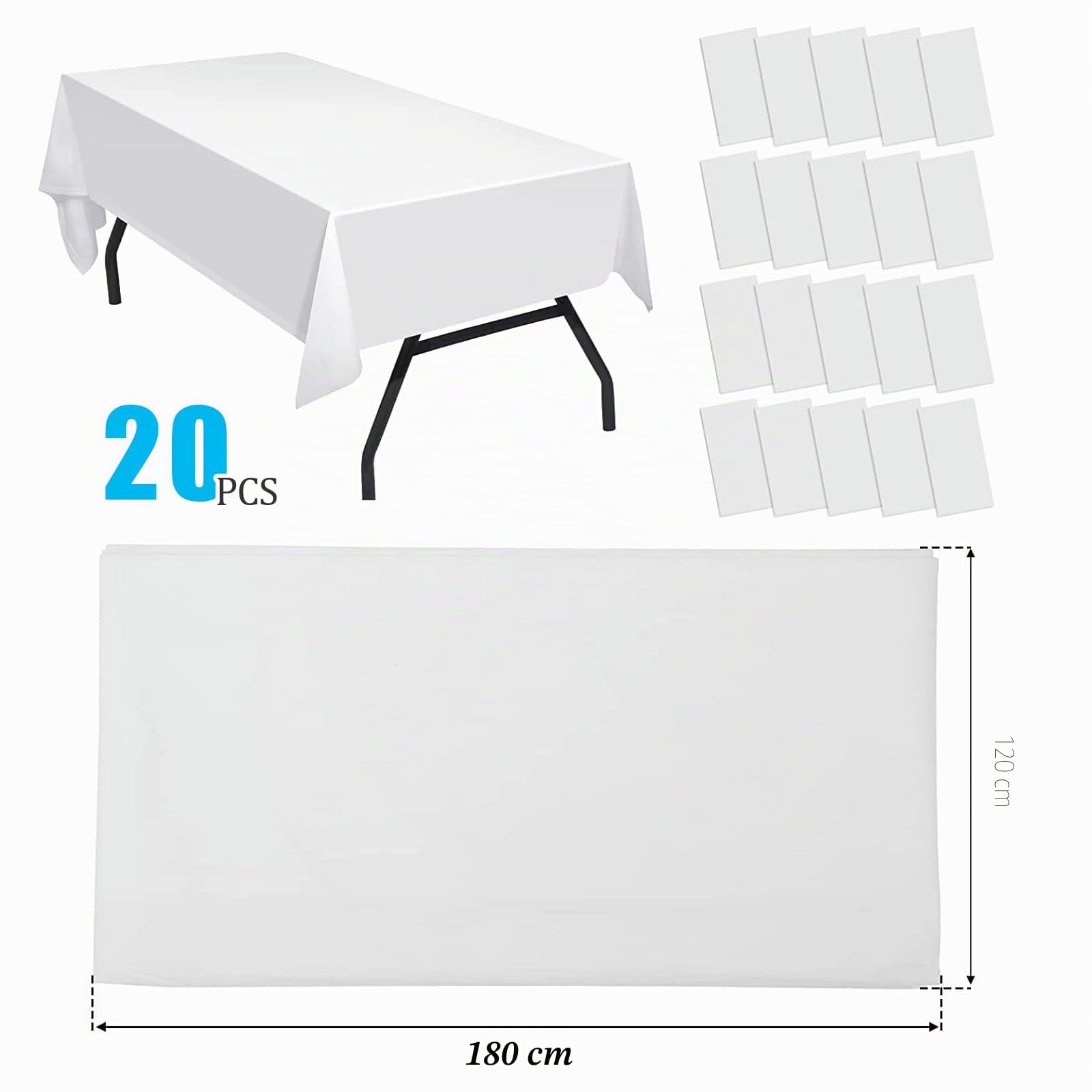 20Pack tovaglie usa e getta bianco rettangolare plastica, impermeabile tovaglie di compleanno, tovaglia rettangolare adatto per matrimonio, festa, bambini compleanno (120 * 180cm)