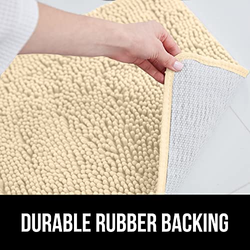 Image of GORILLA GRIP Plush Absorbent Shaggy Chenille Bath Rug Mat for Oval Toilet Base with Rubber Backing, Machine Washable Rugs, Soft Microfiber Contour Mats for Toilets, Bathroom Decor, Sand
