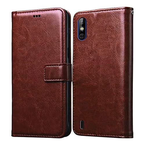 Image of Flip Cover Back Case for Tecno Spark Go | Premium Leather Finish | Inbuilt Pockets & Stand | Flip Cover Back Case for Tecno Spark Go (Brown)