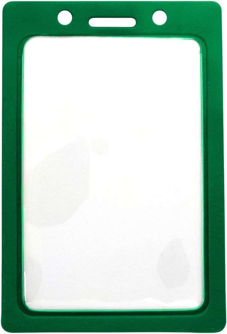 Bulk 100 Pack - Vertical Color-Frame Badge Holder - Clear Vinyl Window Protector with Color Border for Single Credit Card Size Key Cards and Badges by Specialist ID (Green)