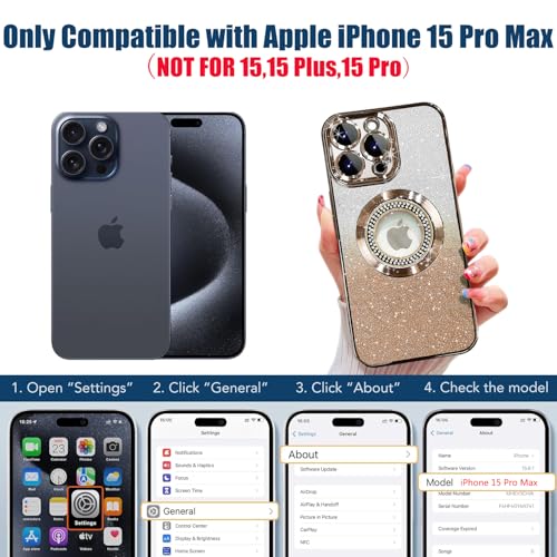 Image of Misscase for iPhone 15 Pro Max Magnetic Glitter Case Compatible with MagSafe,Full Protection Slim Shockproof Anti-Scratch Case with Camera Lens Protector Logo View Dust-Proof Net for Women Gold