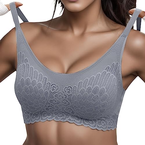 Genérico Sujetadores Palabra Ropa Interior Fina de Encaje para Mujer, Sujetadores Transparentes para Mujer, lencería Sexy de Encaje, Bralette para Mujer Ropa Interior Espalda Descubierta (Grey, M)