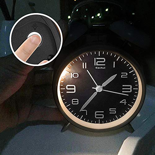 Eachui Doppelglockenwecker mit Nachtlicht, Lauter Alarm, Wecker Analog mit großes Zifferblatt von 4 Zoll, kein Ticken, geräuschlos, Wecker Batteriebetrieben, Retro Design (Schwarz)