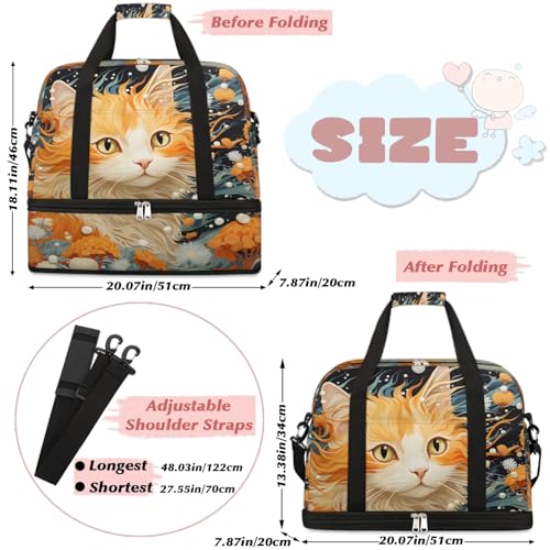 Orange Cat Art Travel Duffel Bag, Travel Essentials, Gym Bag for Women, Weekender Overnight Bag With Shoes Compartment, Carry On Bags for Airplanes2